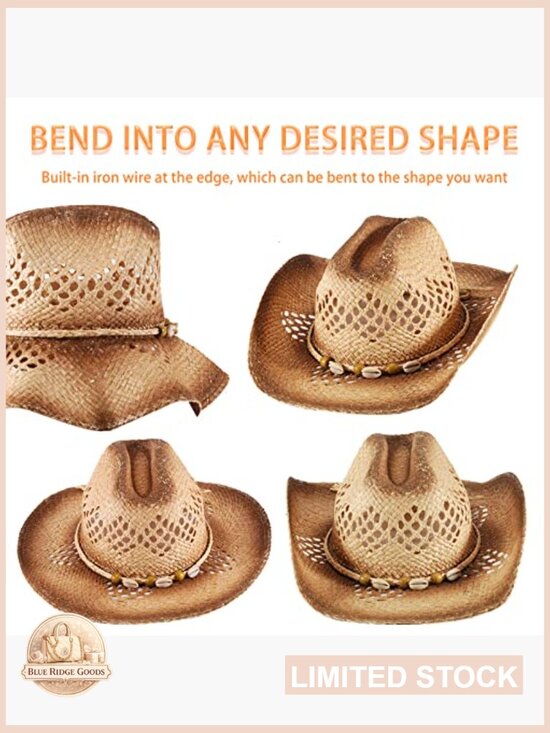 Straw Cowboy Cowgirl Hat Wide Brim Panama Summer Beach Sun Hat Western main image 5